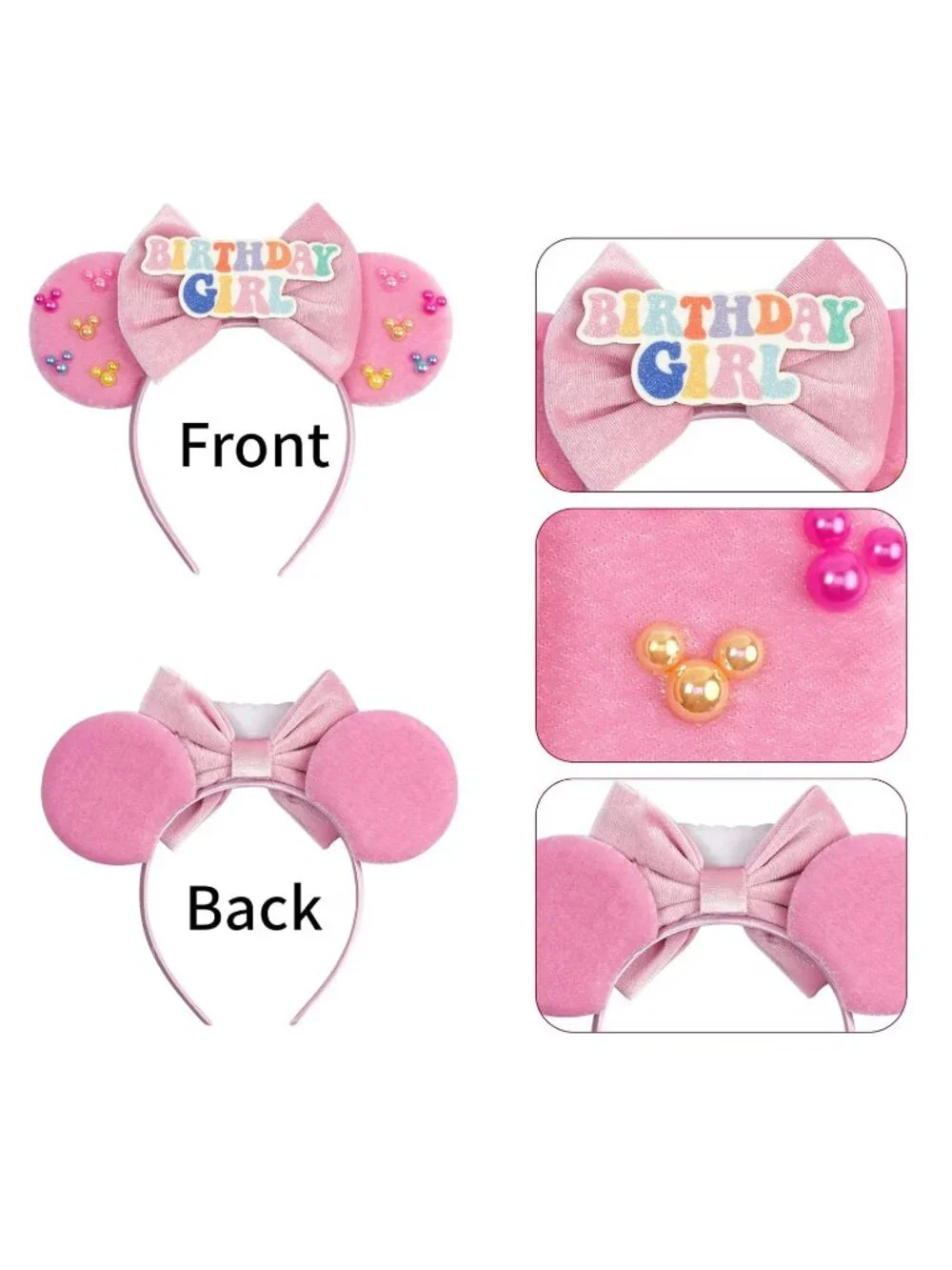Women Soft Pink Velvet Cotton Candy Inspired Mickey Mouse Hair Headband
